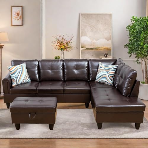 FONTOI L Shaped Sectional Couches, Leather Couch Modular Sectional Sofa