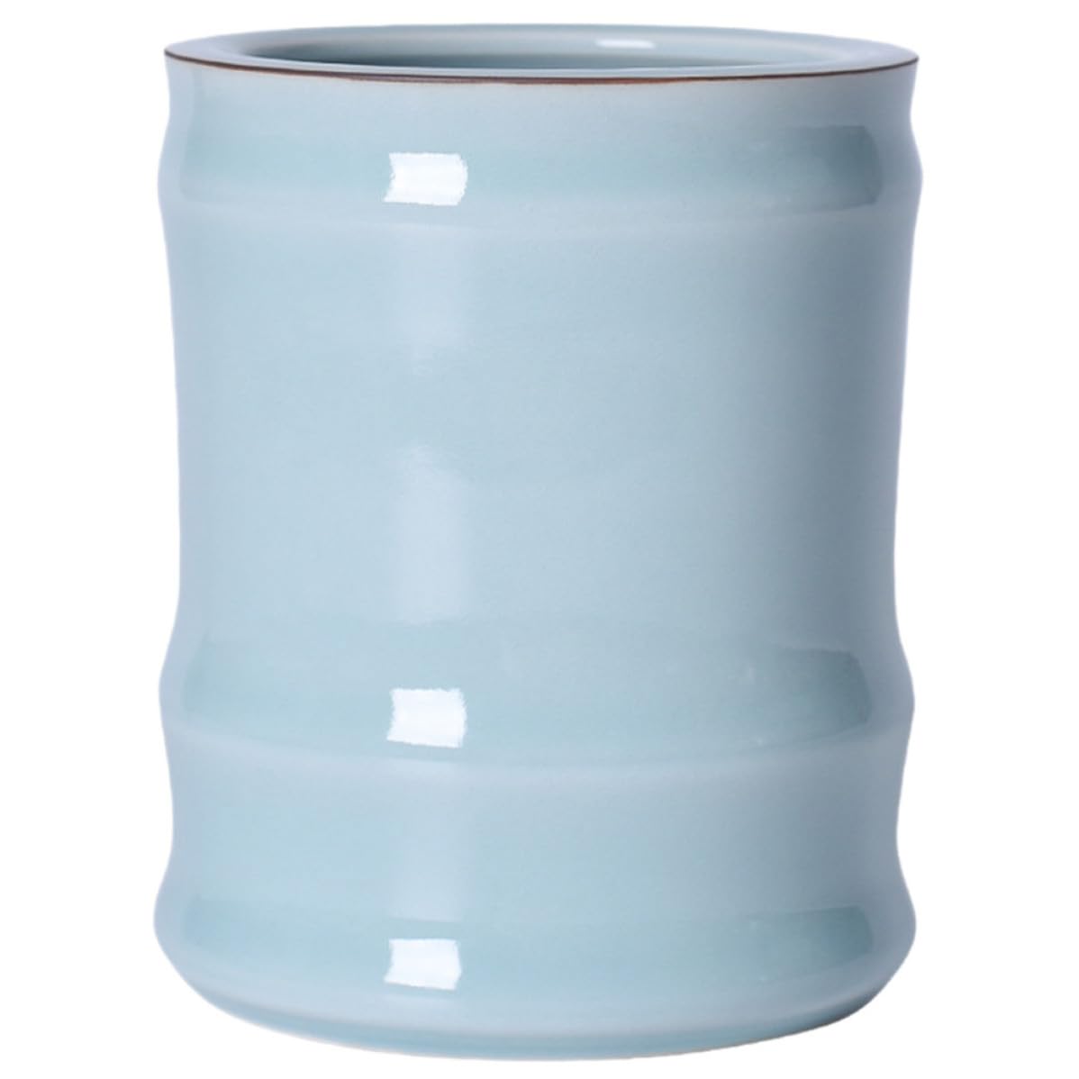 Portalápices de Cerámica Azul Celadón, Cilíndrico, Gran Capacidad