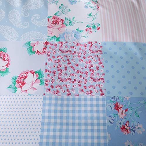 PRIME LINENS Duvet Cover Set 4 Pcs Brushed Microfibre Quilt Cover Bedding Set including Pillow Cases and Extra Fitted Sheet Included Easy Care (Floral Blue - Image 2