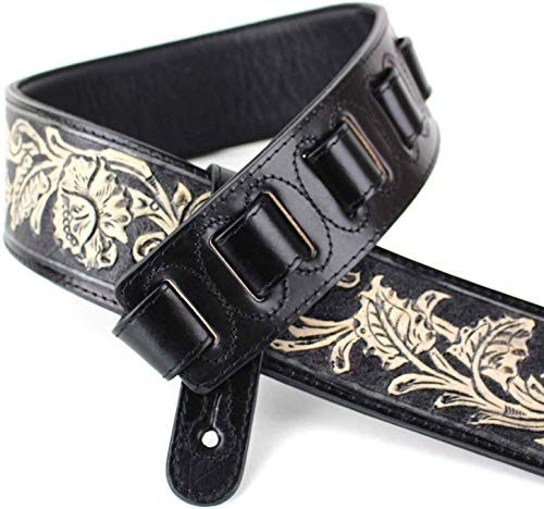 Onyx KH-02-BLK Sangle de guitare rembourrée en cuir sculpté à la main avec outils traditionnels Western Walker… - Les Beatles, Paul McCartney, John Lennon, RIngo Starr, George Harrison Onyx KH-02-BLK Sangle de guitare rembourrée en cuir sculpté à la main avec outils traditionnels Western Walker… – Image 3
