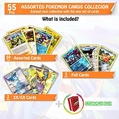 JLI MAY Ultra Rare Card Bundle: 50+3Foil+2EX/GX Cards, Deck Box including 55 Precious card -The Best Gift for Trainer, 100% authentic (50+3Foil+2EX/GX), IAKWQ01
