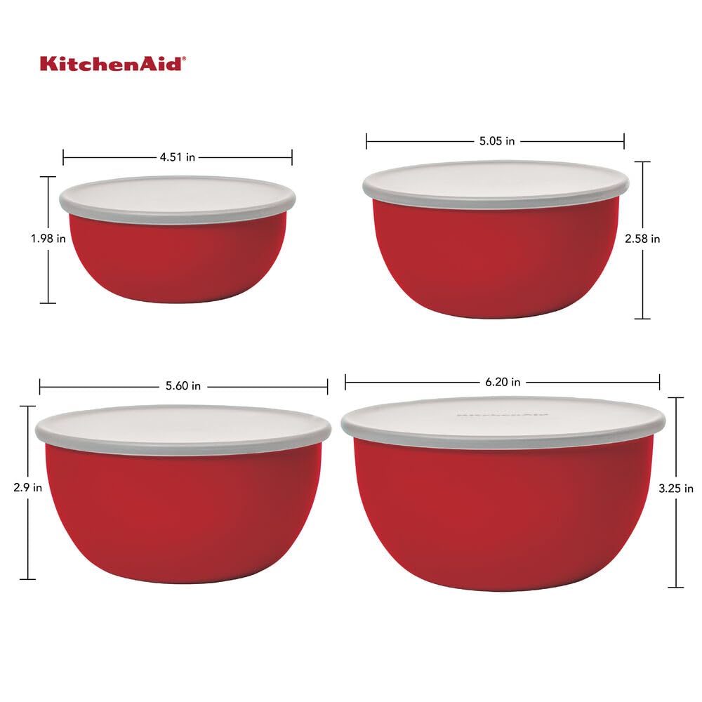 Set 4 Ciotole KitchenAid Rosse Con Coperchio | Per Preparare E Conservare Cibo