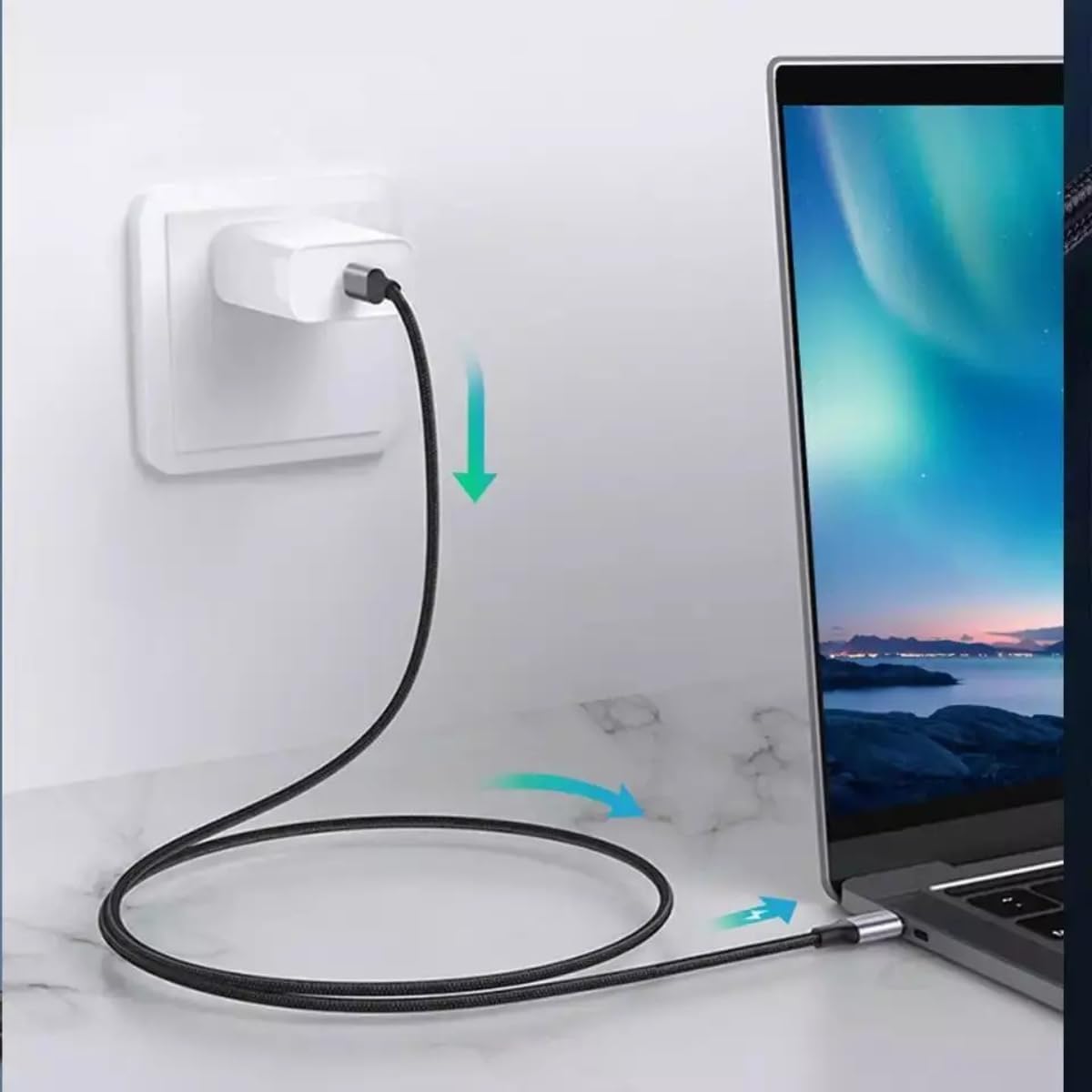 Cabo USB-C 2 metros Tipo C Turbo 60W Ultra Rapido Nylon Trançado e Reforçado Android e Iphone Notebook Tablet Qualidade Premium Carregamento Transferência de Dados