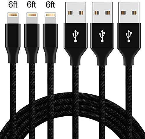 Quickeep MFi Certified iPhone Charger 6ft Lightning Cable 3 Pack Braided USB Charging & Syncing Cord Compatible with iPhone XS Max XR X 8 7 6 5s 5c 5, iPad, iPod (Black, 6 Feet)
