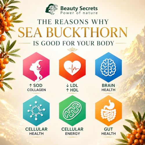 Image of Himalayan Sea Buckthorn Capsules 15000 mg | Sea Buckthorn Berry Extract | with Omega-7 | High Potency Antioxidant Supplement for Immune Support, Digestive & Heart Health | 60 Veg Capsules