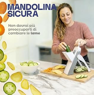 PURPURIO Katana Pro 10 in 1™ Mandolina per Verdure Professionale - Affettatrice Manuale Verticale con lame in acciaio inox - Taglia Verdure con Spessore Regolabile - Mandolino Affetta Ortaggi (Grigio)