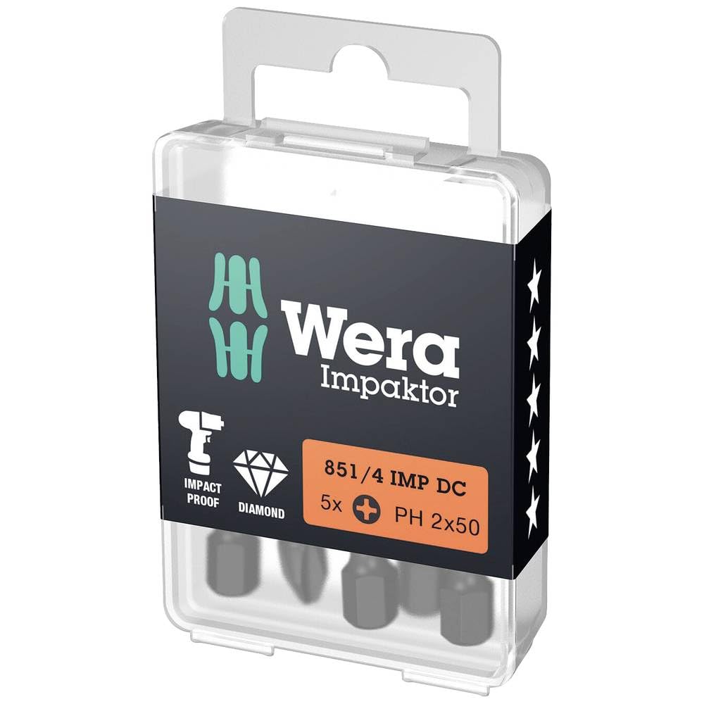 Photo 1 of Wera 851/4 Impaktor PH 2 Screwdriver Bits (5-Pack)