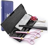 Nuestras tijeras están hechas de acero inoxidable de alta calidad con revestimiento de color rosa. Tijeras con tornillo ajustable y soporte fijo para los dedos para un agarre cómodo. Además, tienen un tornillo fijo para que puedas ajustarlos como desees y cómodos.