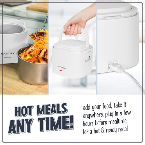 Nostalgia Portable 20-Ounce Electric Heated Lunch Box – Travel Size 2.5 Cup Capacity for Soup, Chili, and Leftovers – Leak Proof Silicone Sealed Lid, Foldable Carry Handle, Detachable Cord – White - image 5