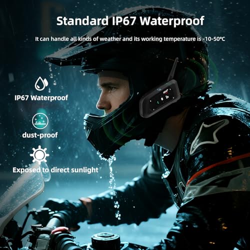 Novamente V6 Pro+ Motorcycle Helmet Bluetooth Intercom Headset, Up to 6 Riders 2-Way IP65 Waterproof Wireless Motorbike Communication System for Dirt Bike/ATV/Off Road, 1 Pack — view 5