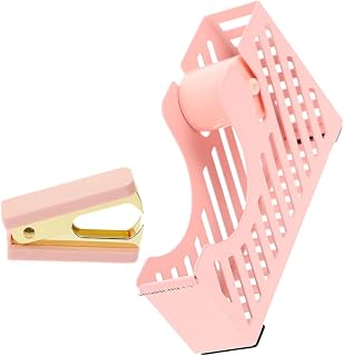 Pink Office Supply Kit with Tape Dispenser and Staple Remover 2pcs | Plastic, Metal, and Rubber Build, Rounded Edges, Home or Office Use, Elegant Modern Design for Friends