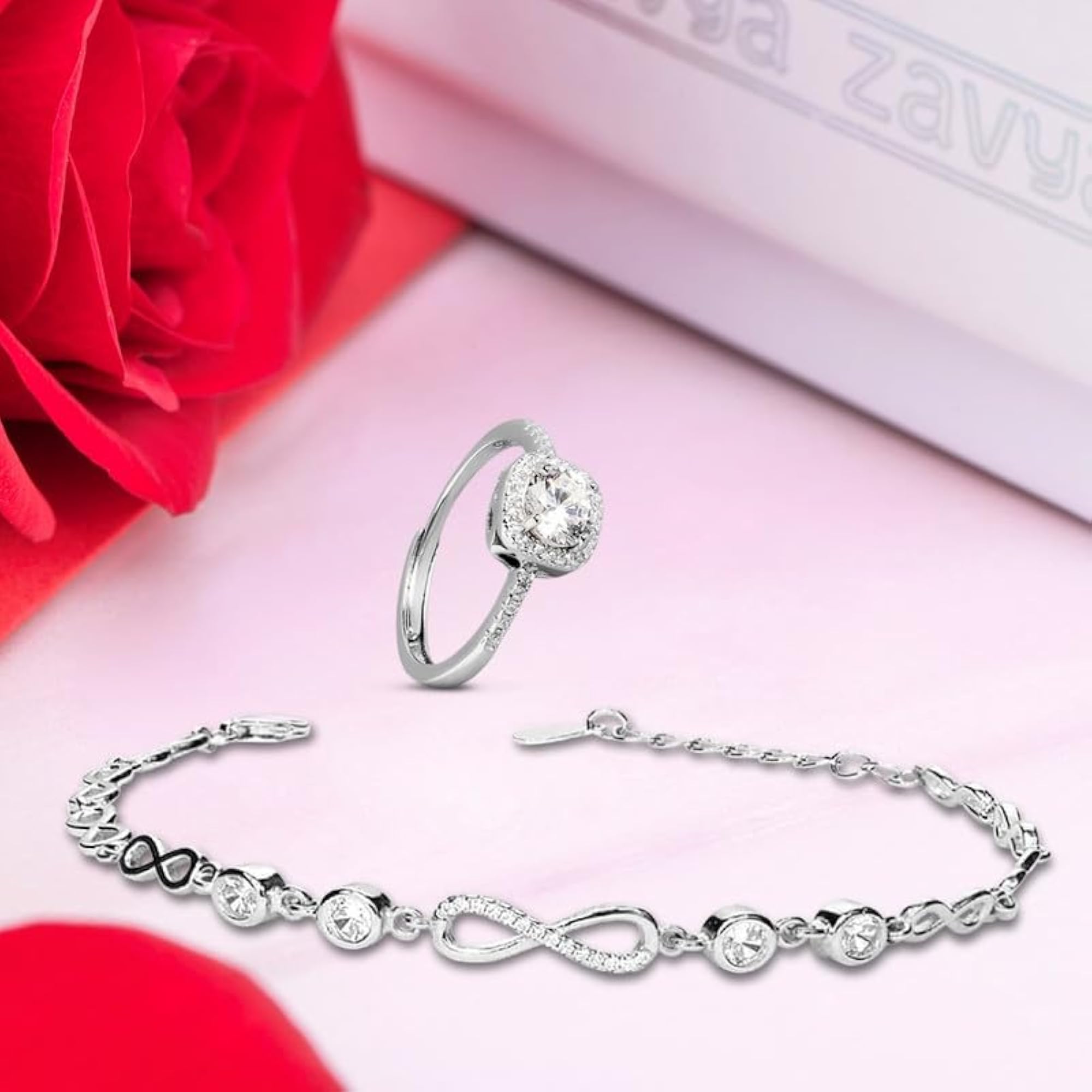 925 Sterling Infinity Rhodium Plated CZ Jewelry Set