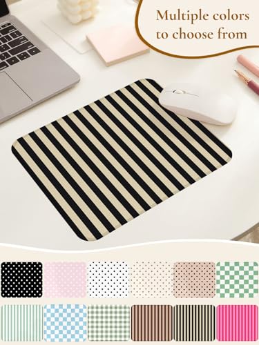 Image of Square Cute Striped Mouse Pad with Stitched Edge, Premium Waterproof Cloth Aesthetic Small Stripe Mouse Mat, Non-Slip Rubber Base Funny Mousepad Desk Accessories,Striped Black Grey