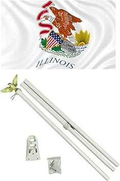 State of Illinois With White 6 ft Flag Pole 3x5 Polyester Flag