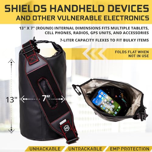 Mission Darkness Dry Shield Faraday Tote 7L Capacidad // Bolsa seca impermeable para seguridad y transporte de dispositivos electrónicos con bloqueo de señales, anti-seguimiento, escudo EMP, privacidad de datos, para teléfonos, tablets y radios miniatura 3