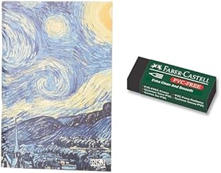 مجموعة أدوات مكتبية: دفتر رسم بتصميم ليلة مليئة بالنجوم مقاس A5 + ممحاة من فابر كاستل، لون أسود