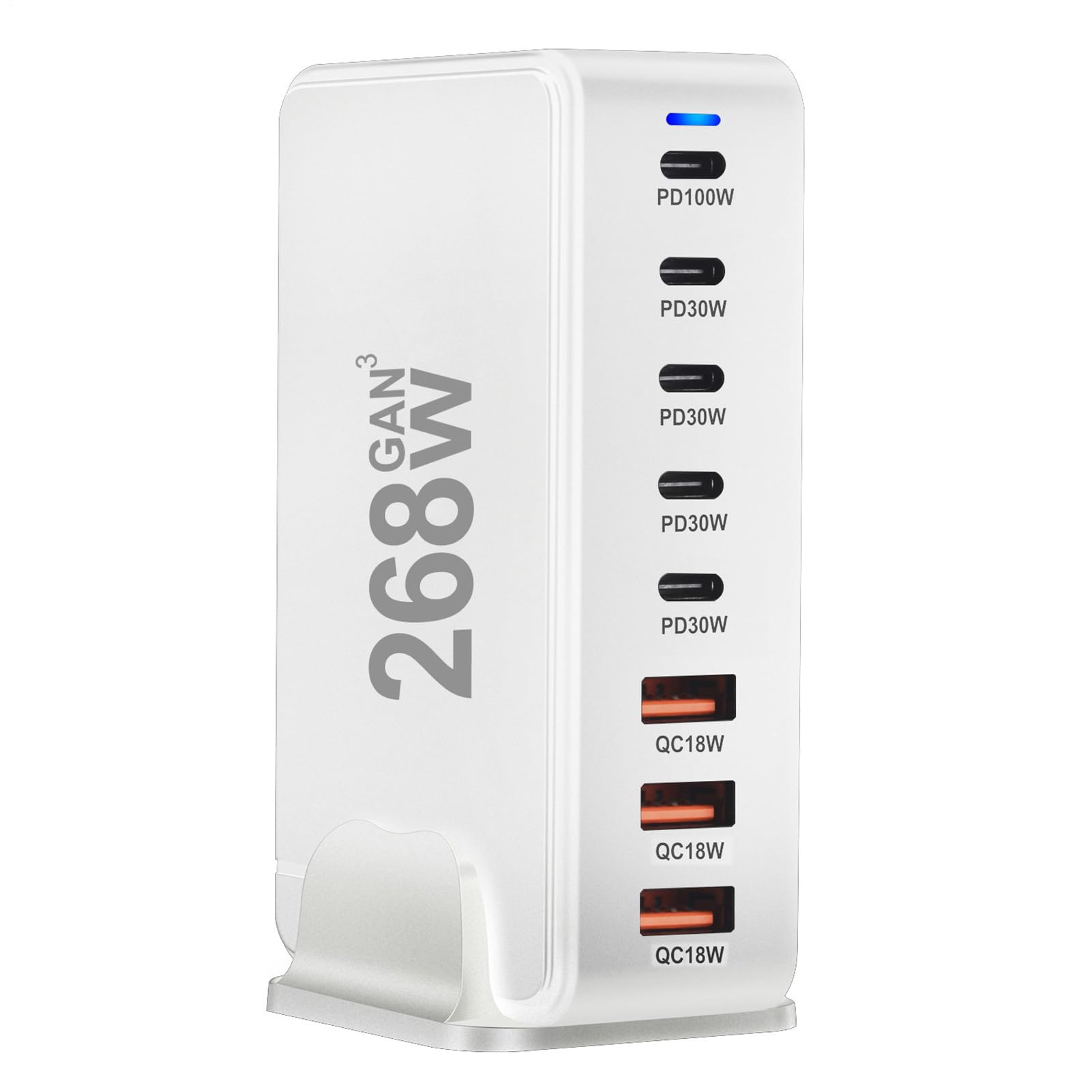 Caricatore a Ricarica Veloce Hub di Ricarica a 8 Porte | Caricatore USB C con da 268 Watt Per L'Uso In Casa, In Ufficio, In Viaggio, Per Telefoni, Tablet, Laptop E Altri Dispositivi