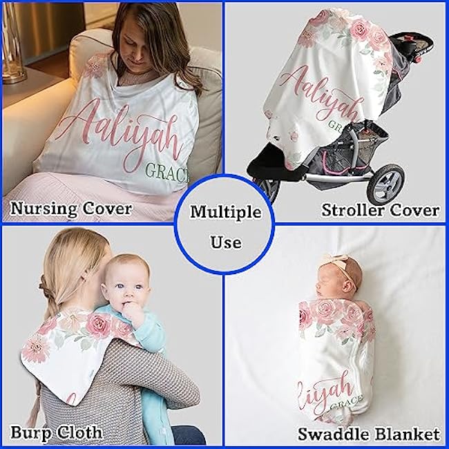 Arteaga Personalized Baby Blanket for Girls, Customized Floral Rose Blanket for Newborn, Super Soft Plush Fleece, 30''x40''