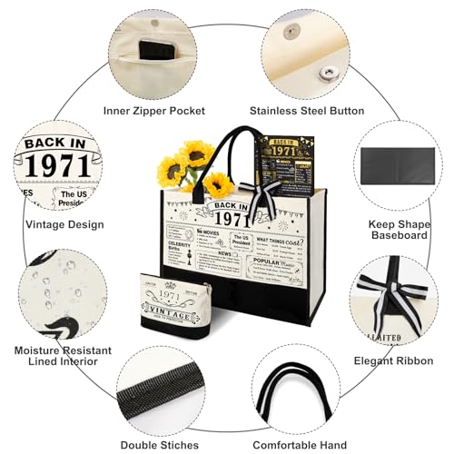 Image of 55th Birthday Gift for Women-Vintage 1971 Canvas Tote Bag,Makeup Bag,Poster