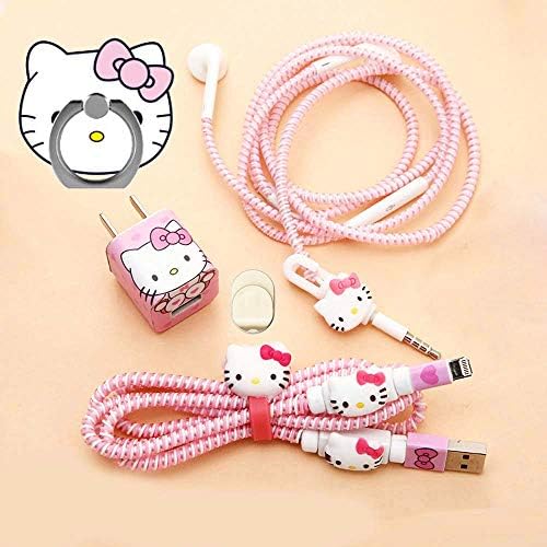 ZOEAST(TM) DIY Protector Cat Kitten Doggy Data Cable USB Charger Line Earphone Wire Saver Organizer Compatible with iPhone 5S SE 6 6S 7 8 Plus X XS XR Max iPad iPod iWatch (Basic Styles, Pink Kitty)