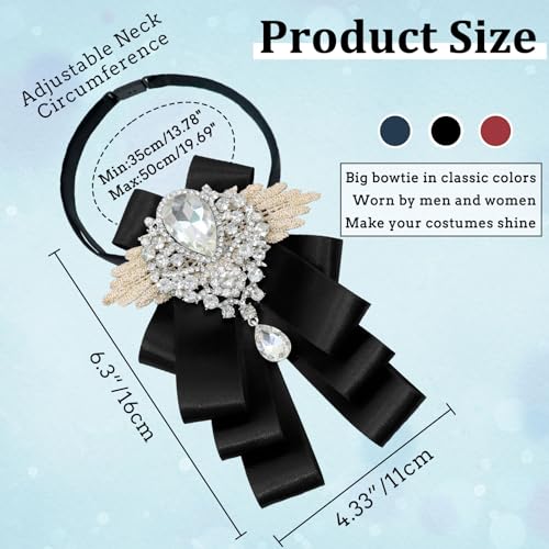 Image of Luckyvestir Womens Mens Bow Tie Ribbon Black Rhinestone Bow Ties Men Large Crystal Bowknot Bowtie for Wedding Party Banquet