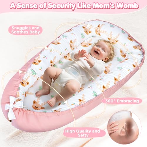 Image of KISS GOLD Baby Lounger - Breathable Soft Cotton Cover Baby Lounger Nest, Babies Essentials Gifts, Portable Lounger for Baby Tummy Time Floor Playing Seated Support for Home and Travel