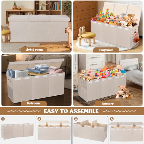 Image of Extra Large Toy Box with Lids, Collapsible Storage Bin, 38 inchx16 inchx14 inch,Beige