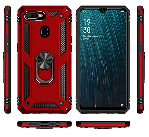 Image of Covers and Cases for Oppo A5s Case Back Cover Rugged Armor TPU + PC Hybrid Kickstand Oppo A5s Back Case /Cover with Ring Holder Designed for Oppo A5s /Oppo A7 / Oppo A12 Back Case-Red