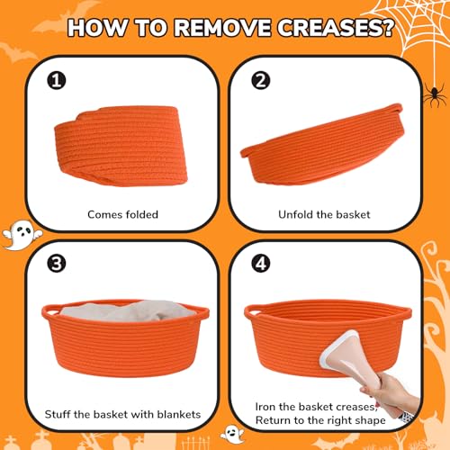 Image of Goodpick Woven Rope Halloween Basket for Gifts Empty, 12 inch x 8 inch x 5 inch, Orange