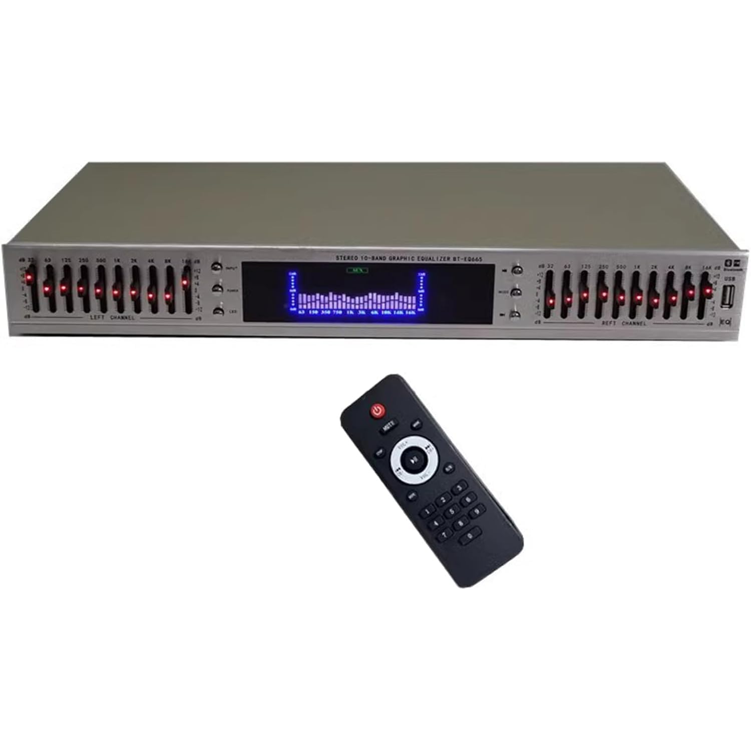 Égaliseur audio numérique à 20 bandes avec télécommande, connectivité Bluetooth/USB, affichage du spectre LED pour enregistrement en studio et amélioration du son en direct