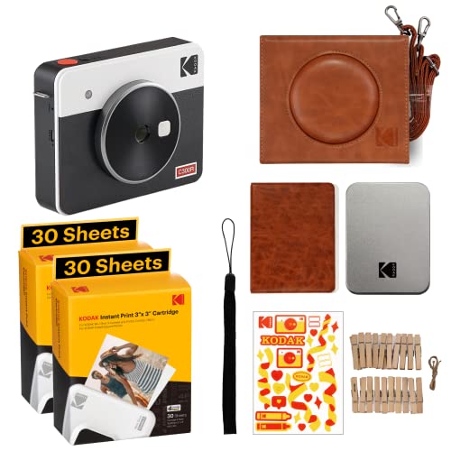 KODAK Mini Shot 3 Retro 4PASS 2-in-1 Instant Camera and Photo Printer (3×3 inches) + 68 Sheets Gift Bundle, White