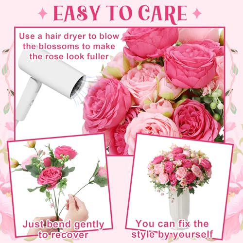 Image of 8 Pack Pink, Hot Pink Peonies Artificial Flowers, Fake Silk Hydrangea Bouquet for Bridal Wedding Home Table Decor Reusable Dining Opening Ceremony Birthday Arrangement Faux Floral