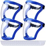 Relaxweex 4 Pack Super Protective Face Shields with Filter Pad for Grinding and Cutting Plastic Full Face Masks Bulk for Woodworking (Blue)