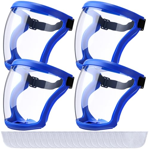 Relaxweex 4 Pack Super Protective Face Shields with Filter Pad for Grinding and Cutting Plastic Full Face Masks Bulk for Woodworking (Blue) by Relaxweex - Used condition - US$24.44