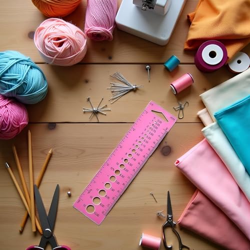 Pinkes Maßlineal, Kunststoff, All-in-One-Häkelnadel, Handwerk für Stricknadeln, Nählineal, Nadellehre, Nähkunst, Handwerk und Nähen, Maßband und Lineale, Nählineale