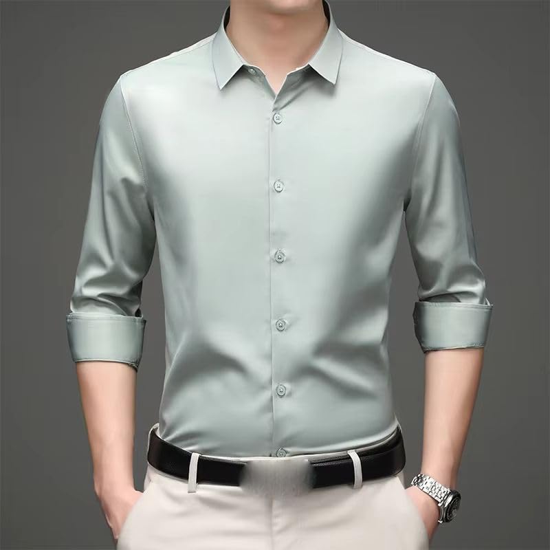 Chemise décontractée pour homme manches longues WOLONG extensible couleur mince - 2