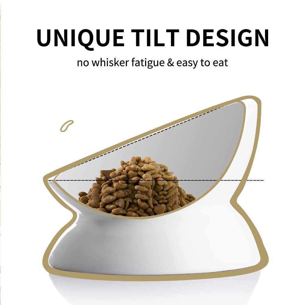 Sweejar Ceramic Raised Cat Bowls, Slanted Cat Dish Food