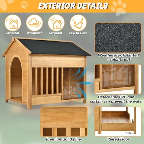 Merax 60.2" Wooden Dog House Outdoor, Extra Large Breed Outside Kennel with Weatherproof, Asphalt Roof, Elevated Floor, Fencing and Porch, for Medium & Large Dogs - Image 4