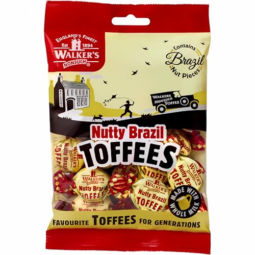 Walkers Nonsuch Nutty Brazil Toffees Bag 5.29 Oz (150g) – British Candy with Brazil Nuts, Individually Wrapped Butter Toffee Candy, English Toffee Sweets & Gourmet Food Gifts from UK