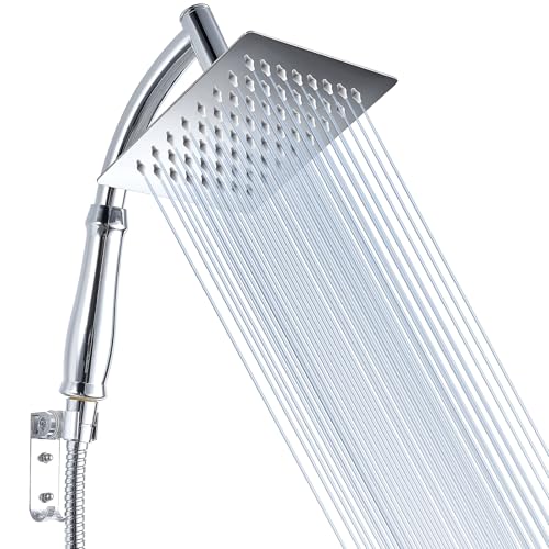 Pommeau de Douche à Effet Pluie Voolan Avec Bras de Douche à Main, Pommeaux de Douche Haute Pression en Acier Inoxydable, Pommeau de Douche Carré Avec Bras d'extension et Kits de Support