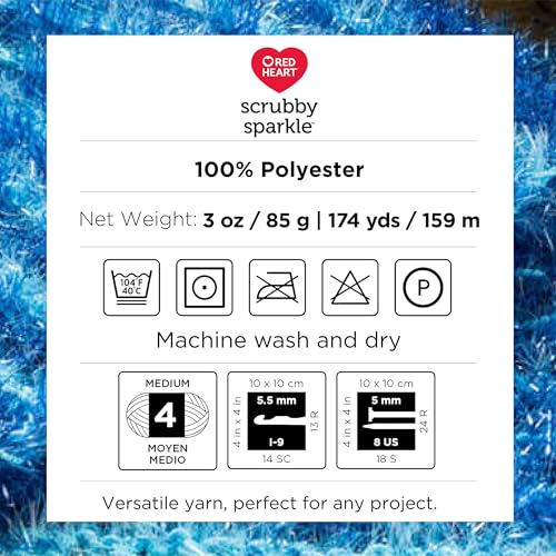 Red Heart Scrubby Sparkle Marshmallow Garn – 3 Packungen mit 85 g – Polyester – 4 Medium (Kammgarn) – 160 m – Stricken/Häkeln