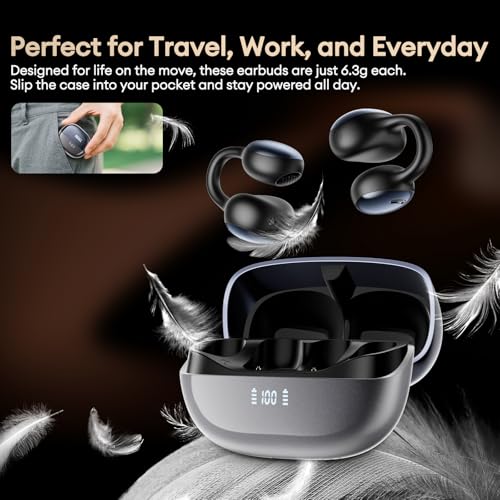 Image of PAXA 2026 Open Ear Clip On Earbuds with LED Display, Ultra-Light Comfort Bluetooth 6.0 Wireless Clip On Ear Buds 50H Playtime Responsive Touch for Women Girl Work, Fitness, Daily Use, MGC11 Gray