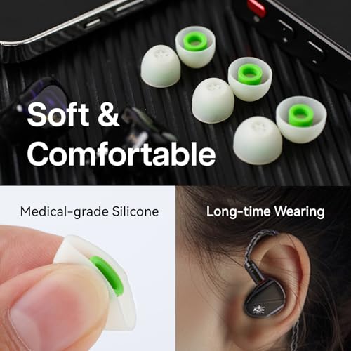 Image of Linsoul Kiwi Ears Flex Earbud Tips, Replacement Silicone IEM Tips, 3 Pairs, S /M /L Size, for KZ ZS10 Pro 2, SuperMix 4,Hype4,Orchestra Lite, Cadenza Wired /Wireless Earphones (Green)