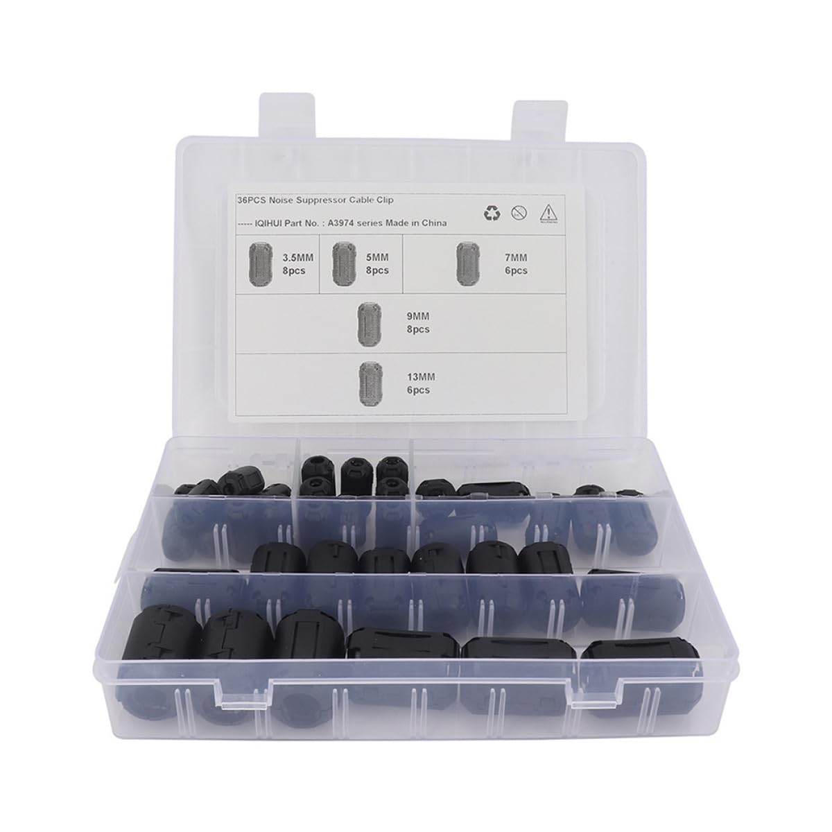 Healeved 36pezzi Filtri Antirumore con Nucleo in Ferrite Rimovibile Clip Autoadattante per Cavi Alimentazione USB Audio e Dati Riduzione Interferenze Elettromagnetiche Facile Installazione