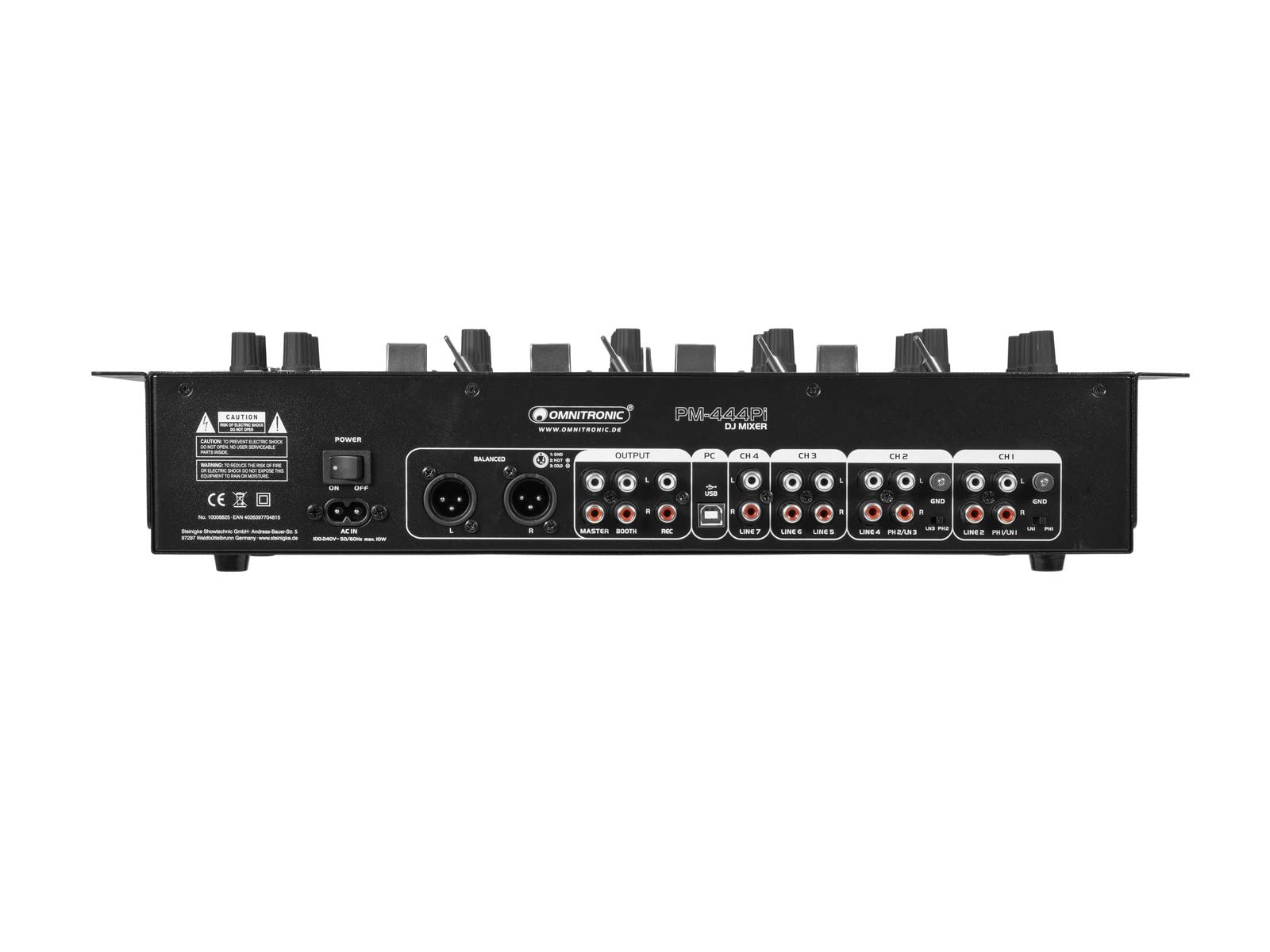 OMNITRONIC PM-444Pi - Mixer DJ a 4 canali con lettore e interfaccia USB, mixer DJ a 4 canali con Bluetooth, lettore MP3 e interfaccia USB