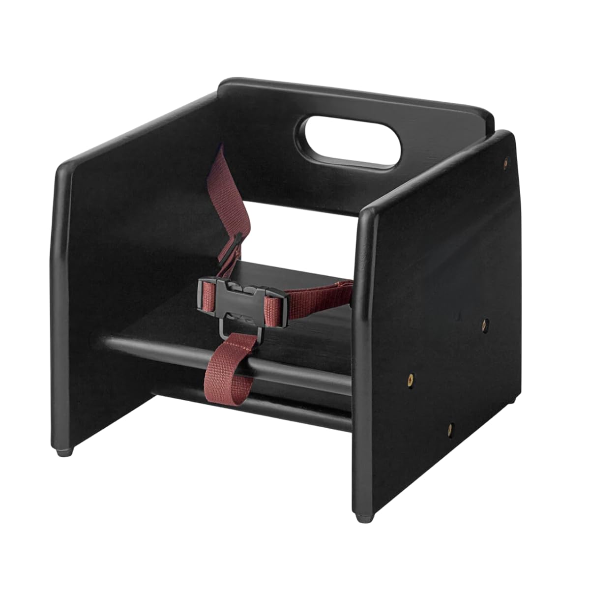 Black Wooden Dining Seat Riser for Restaurant Chairs – Stackable Rubberwood Seat Platform with Chair Strap &amp; Non-Slip Pads, Commercial Restaurant Seating Accessory