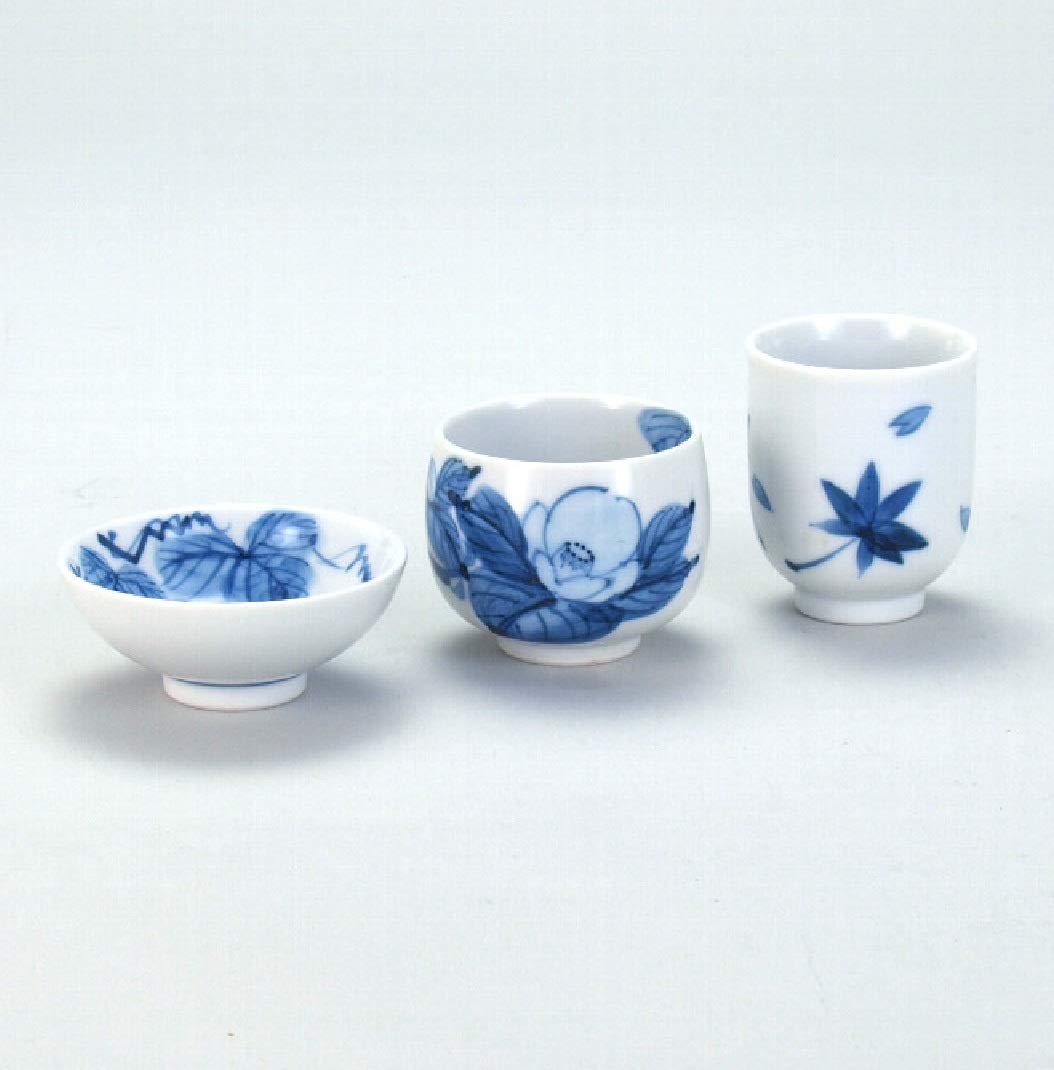 Amazon.co.jp: 【九谷焼】 ちぇんじ・ド・SAKE 染付絵変わり 変わり盃3