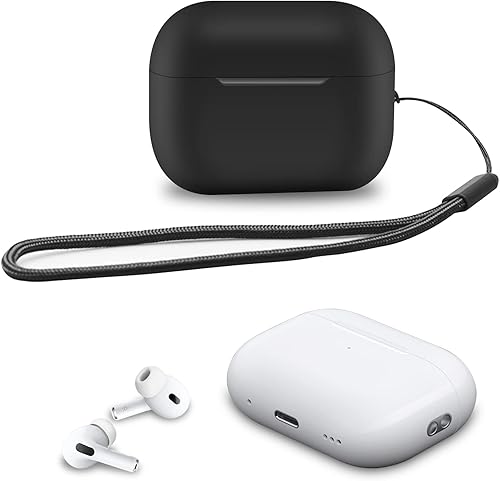 Funda para AirPods Pro de 2 generación, funda de silicona WAMOY con cordón es compatible con funda para AirPods Pro2 2022 (negro)