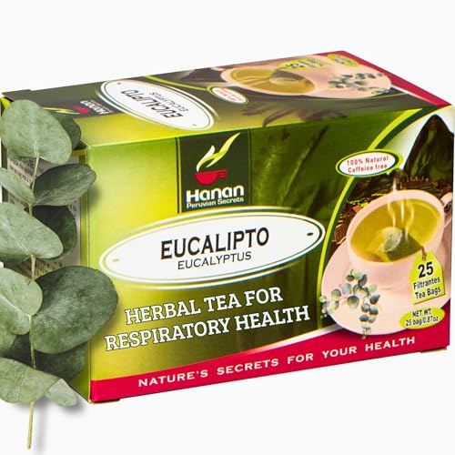 Hanan Eucalyptus Tea (Eucalipto) - 25 Teabags - Peruvian Naturals | Herbal Tea made with 100% All-Natural Eucalyptus Leaf from Peru, Supports Bronchial and Respiratory Health