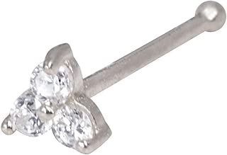 Solid 14K Yellow White Gold 3-mm 20 Gauge 3-Stone Cubic Zirconia Nose Stud - coolthings.us